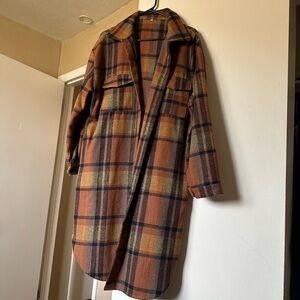 Plaid Oversized Women's shacket - Brown and Tan